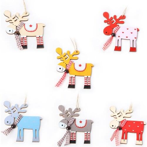 1PC Christmas Wooden Hanging Ornaments Reindeer Shaped Unfinished Wood Ornaments Xmas Tree Hanging Tags for DIY Crafts