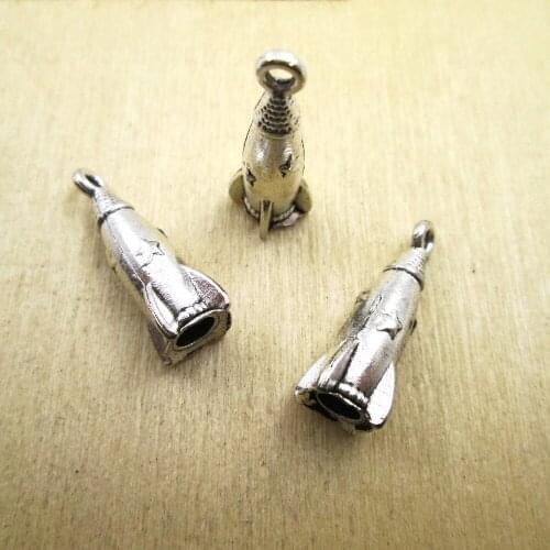 10pcs- 25 x 9 x 9mmRocket Ship 3D Rocket Ship Charm pendants DIY necklace/ bracelets charms antique silver tone