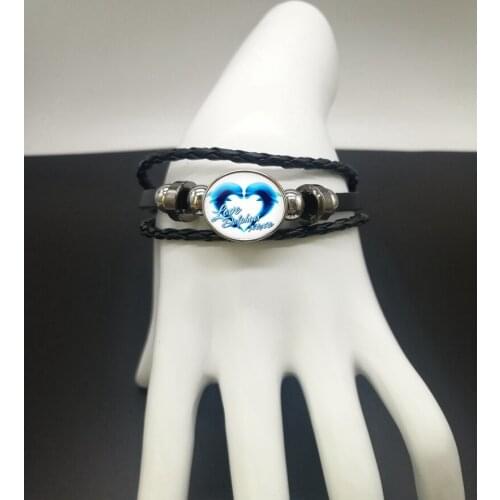 2019 New Fashion Blue Dolphins Love Heart Rope Leather Woven Bracelet Charm Bracelet