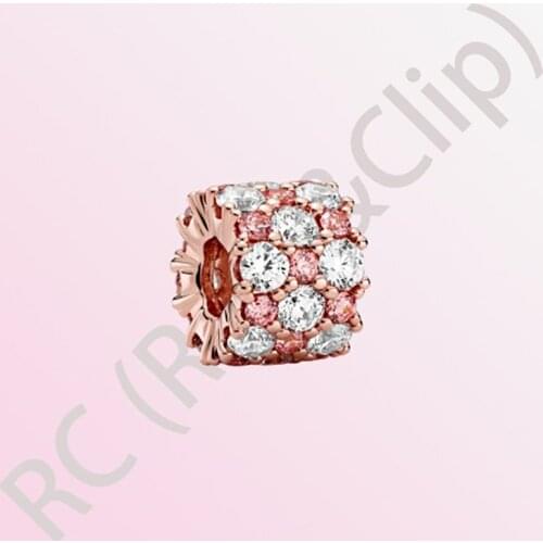 2020 New Arrival S925 Sterling Silver Beads Pink & Clear Sparkling Charms fit Original Pandora Bracelets Women DIY Jewelry