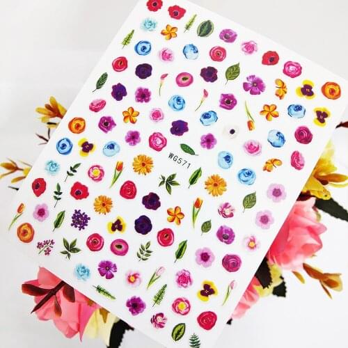 Colorful Watercolor Rose Daisy 3D Stickers for Nails Self Adhesive Nail Art Decoraciones Foil Sliders Design Manicure Accesorios