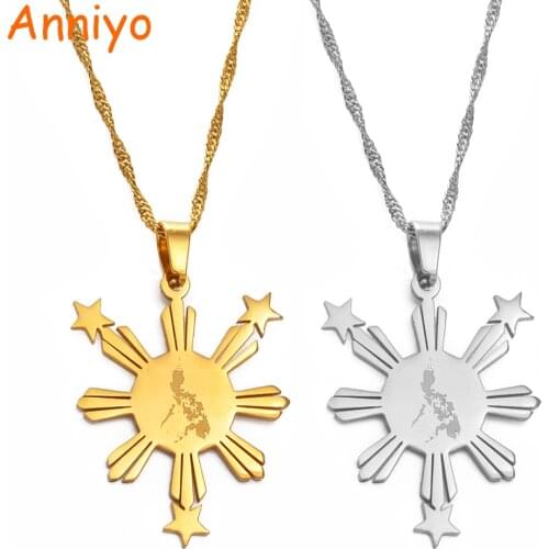 Anniyo Philippines Map Flag Pendant & Necklaces for Women Men,Country Maps Pilipinas Jewelry Filipino Gifts #174321