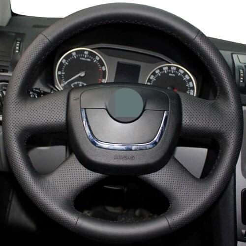 DIY Black Genuine Leather Car Accessories Steering Wheel Cover For Skoda Octavia Superb 2012 Fabia Skoda Octavia a5 2012