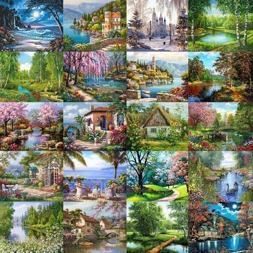 Villa Scenery DIY 5D Diamond Painting Full Round Resin Mosaic Landscape Diamond Embroidery Picture Rhinestone Home Decor Gift