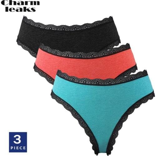 Charmleaks Women Sexy Underwear Hipster Cotton Soft Panties Ladies Stretch Breathable Tempting Tanga Thong 3 Pieces Each Pack