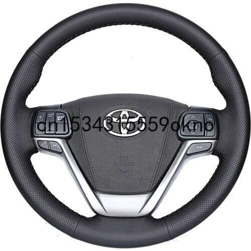 DIY Sew Customized Steering Wheel Cover For Toyota Highlander 2015-18 Black Leather Interior Accessories