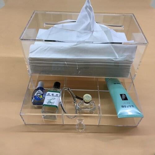 2 Layers Facial Acrylic Tissue Box Sundries Organizer Storage Case Transparent rectangular tissue storage box for car KTV Hotel
