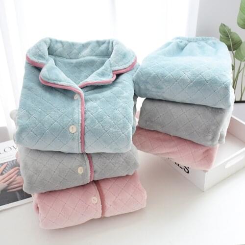 Fdfklak 2 Pcs Winter Thick Warm Flannel Pajamas Sets For Women Sleepwear Home Clothing Pajama Home Wear Pink Pyjamas Set
