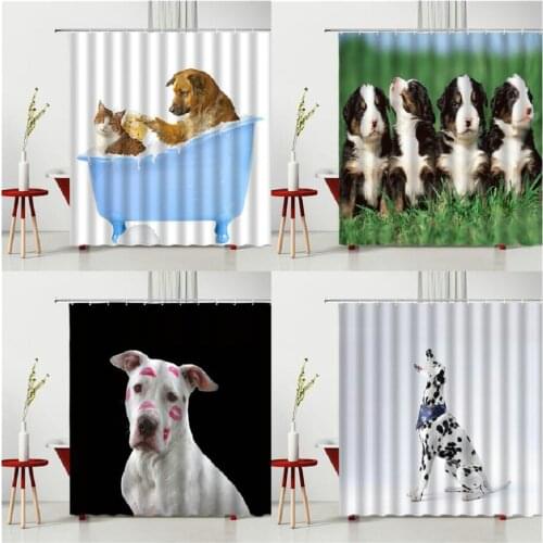 Interesting Dog Animal Bath Curtains Child Multiple Size Bathtub Polyester Fabric Decoration With Hooks Curtain Hanging