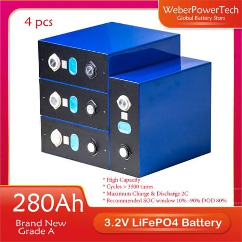 3.2V280Ah LiFePO4 Battery Lithium iron Phosphate Cell 12V 12.8V 24V 48V 100Ah Batteries for Solar EV RV Pack US EU Free Shipping