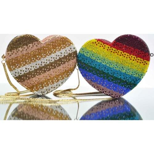 Fashion Heart Evening Bags Multicolor Crystal Rainbow Purse Women Wedding Clutch Bags Customized Wholesale S12