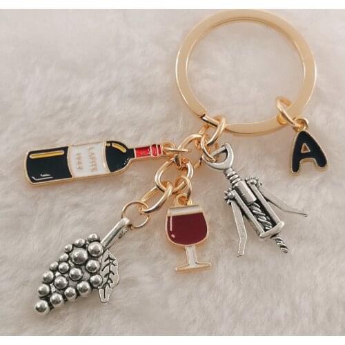 Fashion Charm Enamel A-Z Letters European and American Cocktail Wine Bottle Opener Wine Glass Wine Keychain Bar Keychain