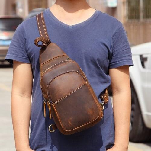 MAHEU Leather Chest Bags Genuine Leather Sling Bag Single shoulder bag crossbody chest packs crazy horse leather shoulder bag