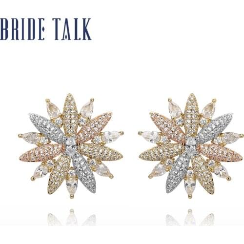 Bride Talk Unique Snowflake Design Women Earrings Delicate Full Cubic Zirconia Shining Crystal Fashion Earring For Wedding Party