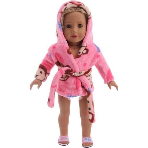 Doll Clothes Pajamas Monkey Pattern Pink Nightgown+Belt Fit 18 Inch American Doll & 43 Cm Born Doll For Generation Toy