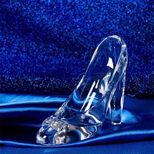 P15D Princess Clear Glass Slipper Imitation Crystal Transparent Bowknot High Heels Shoes Figurine Ornament for Wedding Birthday