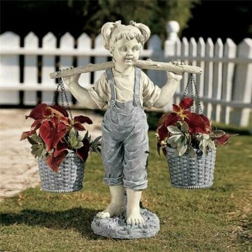 Resin Decor Crafts Little Girl Flowers For Felicity Yard Sculptures Outdoor Decor Garden Statues Tabletop Ornament Photo Props