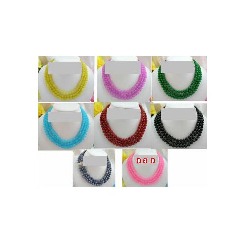 Stunning 3rows 8mm round crude jade agate beads necklace