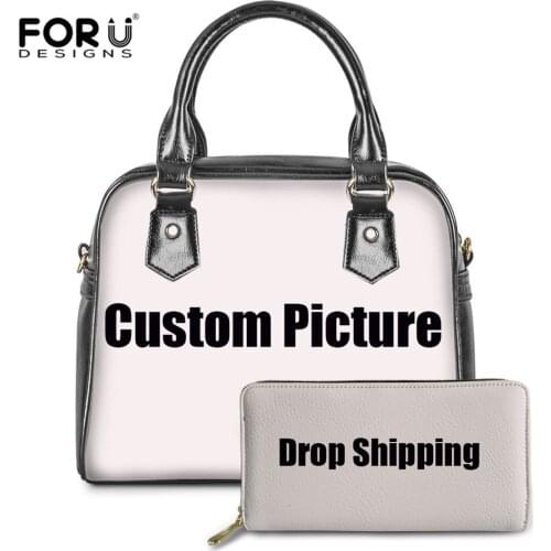 FORUDESIGNS Custom Logo/Name/Text/Name Women Casual 2PCS/Set Handbags Fashion Pu Leather Ladies Crossbody Shoulder Bags Girls