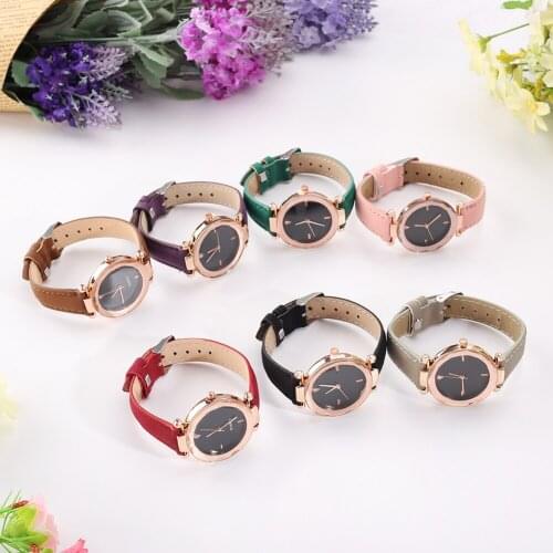 Simple Style Women Watches Faux Leather Strap Round Alloy Dial Women Watch Quartz Analog Ladies Wrist Watches Birthday Present