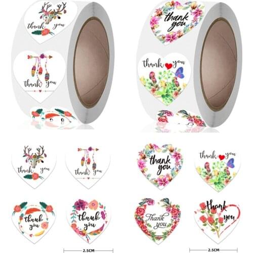 Novel Butterfly Flower Heart Shape Thank You Stickers Scrapbooking 500pcs for Package Gift Wedding Decoration Stationery Sticker
