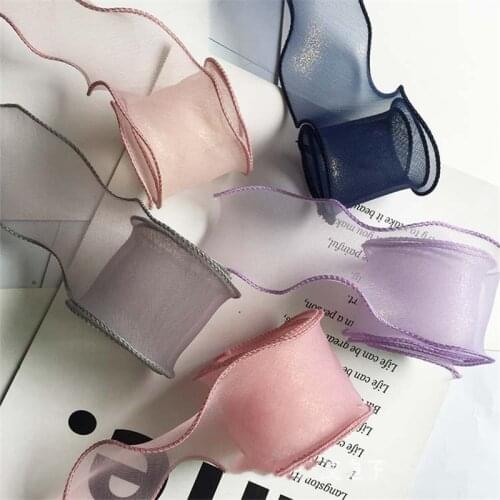 Kewgarden Wavy Side Voile Ribbon 5cm 2" DIY Hair Bowknot Accessories Handmade Tape Hot stamping Satin Ribbons Wholesale 35 Meter