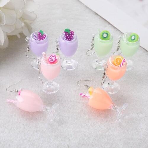 1Pair Drop Earrings Red Wine Glass Plastic Dangle Simulation Food Jewelry For Children And Woman