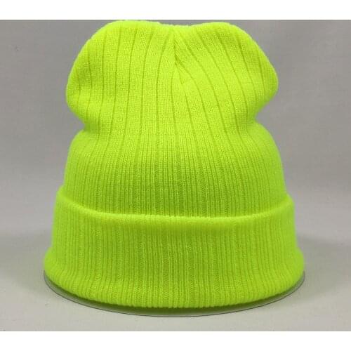 Bright Color Plain Mens Beanie Winter Knit Hats for Women Stretchy Acrylic Soft Hats Neon Yellow Rose Pink