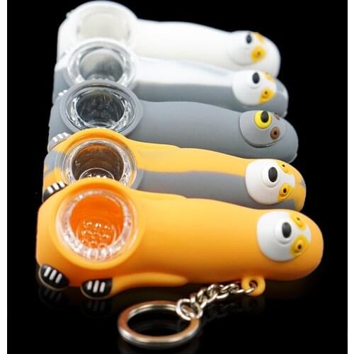Silicone new style Spoon pipe Smoking Pipe bear with glass bowl