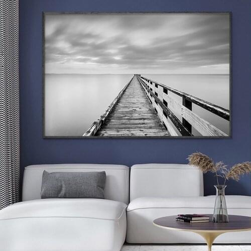 SP020 Silk Cloth Wall Poster Black & white ocean pier 02 Art Home Decoration Gift