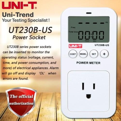 UNI-T UT230B-US Power Socket; Voltage/Current/Frequency/Power/Power Factor/Energy Consumption Test, LCD dual display