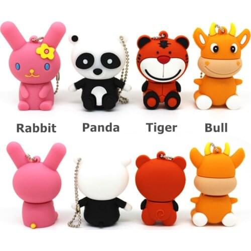 New style Cartoon Animal Tiger/Rabbit/Panda/Bull USB flash drives 8GB 16GB 32GB pen drive 4G memory Stick pendrive toy gift