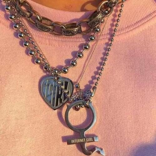 Punk Letter Heart Shaped Key Pendant Necklace For Women Metal Cool Charm Creative Hip Hop Harajuku Y2K Choker Necklace Jewelry