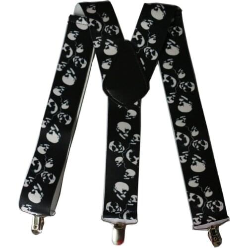Winfox Vintage Black 5cm Wide Suspenders Men Punk Skull Male Braces Suspender