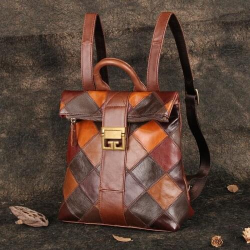 Womens Genuine Leather Backpack Girl School Bag Vintage Natural Cowhide Laptop Female Daily Back Pack Travel Packsack For Lady