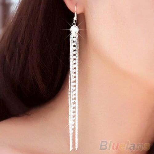 Womens Rhinestone Alloy Long Tassel Earrings Drop Hook Dangle Cocktail Party Linear Earrings For Women Fashion Jewelry