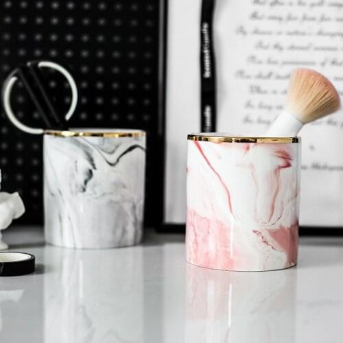 Gold marble ceramic storage cup Porcelain dressing table organizer makeup cosmetic organizer box for makeup brush eyeliner