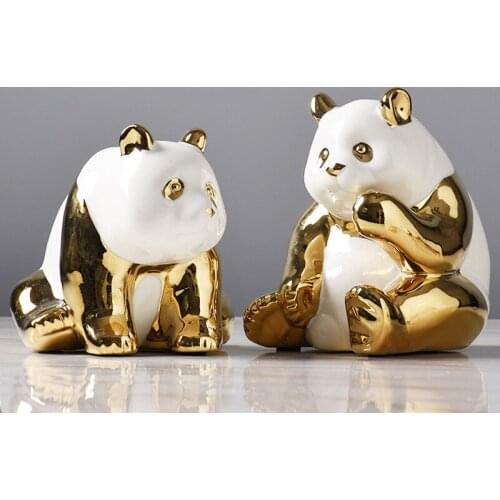 GOLDEN PANDA CERAMIC DECORATION CERAMIC CRAFTS SHOOTING PROPS CREATIVE DESKTOP DECORATION HOME DECORATION