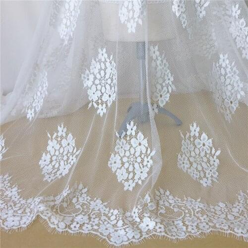 145cm Wide 3 Yards White Chantilly Eyelash Lace Material Mesh Embroidery Floral Clothes Bridal Lace Fabric DIY Accessories