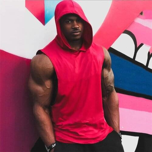 2021 Summer Cotton Blank Bodybuilding Tank top Men Fitness Hooded Vest Sleeveless Hoodie Sporting Workout Gyms Clothing
