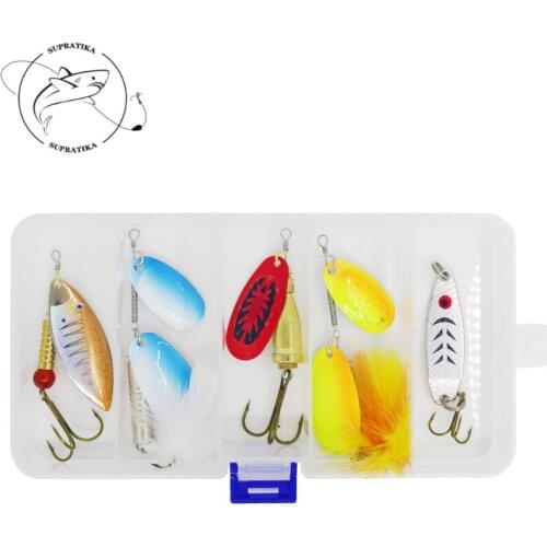 5pcs/lot Metal Spinner Fishing Bait 5-17g Kit Sequines Sea Fishing Lure With Box Treble Hook Wobbler Spoon Bass Hard Bait Tackle
