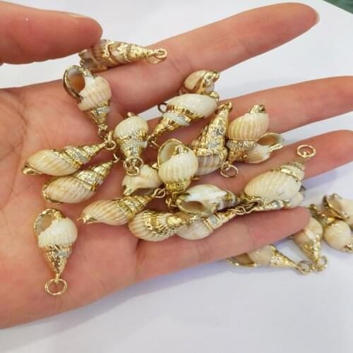 5pcs Conch Shell Gold-plated Pendants Conch Shape Charms for DIY Jewelry Necklace Accessories Making Size 17x50mm