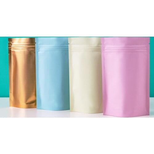 50pcs Matte Color Resealable Coffee Bean Food Storage Bag Gife Ziplock Pouches Aluminum Foil Stand Up Zip Lock Plastic Bags