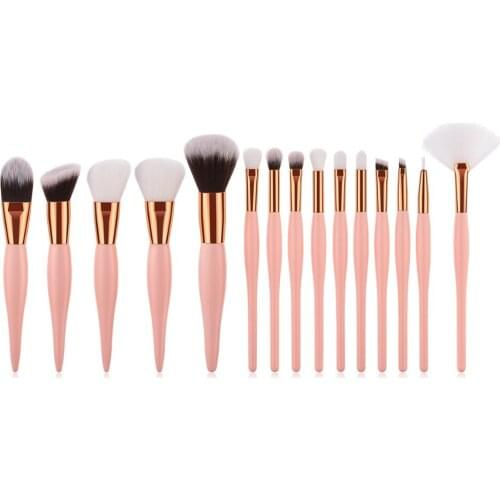 8/12/15pcs Pink Makeup Brushes Set Professional Big Powder Contour Fan Highlighter Liquid Foundation Brush for Natural Makeup