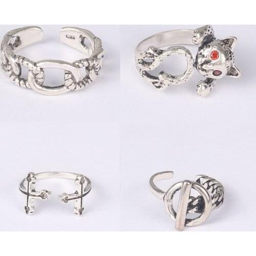 925 Sterling Silver Pin Retro Thai silver fashion ring, Christmas gift, adjustable opening, suitable for going out