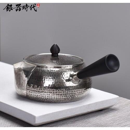 Ag999 Sterling Silver Teapot Hand-Forged Kitchen Utensils Built-in Filter Handmade Coffee Tea Pot