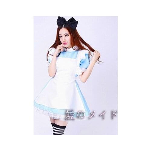Anime Alice in Wonderland Cosplay Costume for Women Kids Lolita Maid Dress Loaded Water Blue Role play costume for Halloween