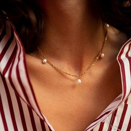 Stainless steel chain Necklace Irregular Freshwater Baroque Pearl Chain Necklace Punk Statement Designer Boho Amazing Jewelry