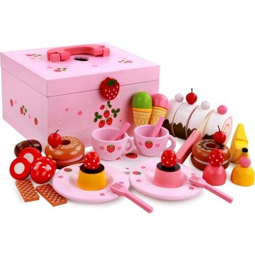 Tea Set Miniature Food Tea Time Sweets Kitchen Cut Cake Wooden Toys Kids' Birthday Gifts Girls Toys