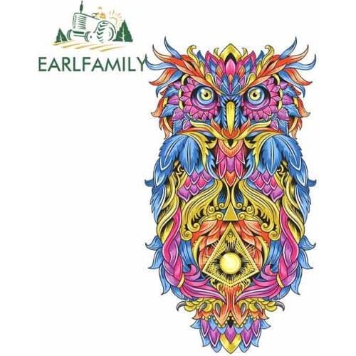 EARLFAMILY 13cm x 7cm For Colorful Psychedelic Owl Funny Car Stickers Bumper Decoration Occlusion Scratch Vinyl Car Wrap